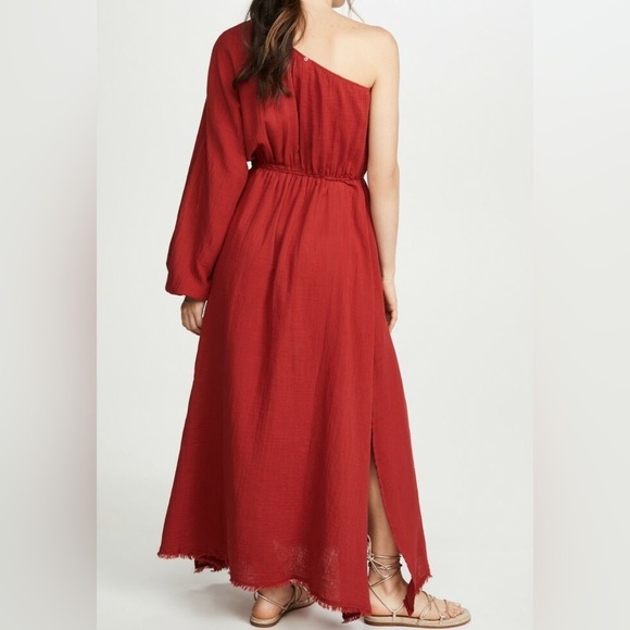 Red Carter Julia One Shoulder Gauze Maxi Dress Cover Up - Picture 3 of 9